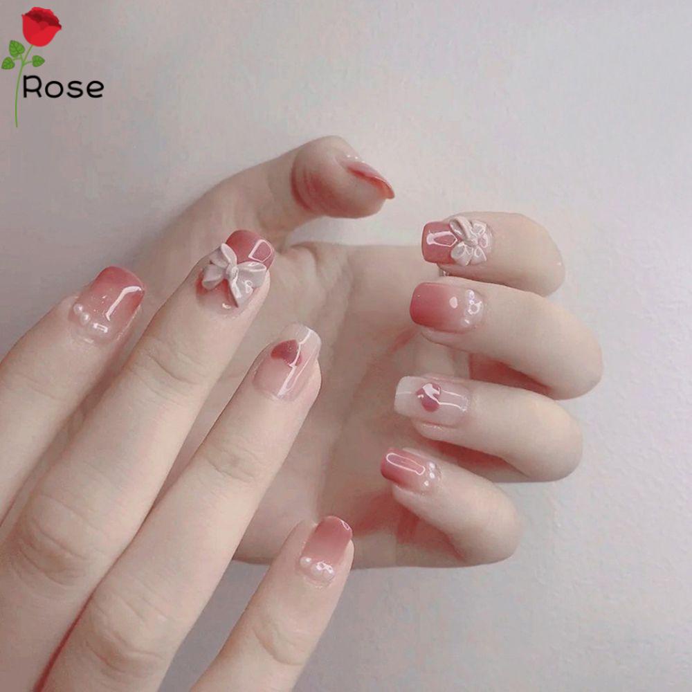 [Hàng mới về] Set 24 móng tay giả đính nơ bắt mắt có thể tháo rời thủ công tiện lợi