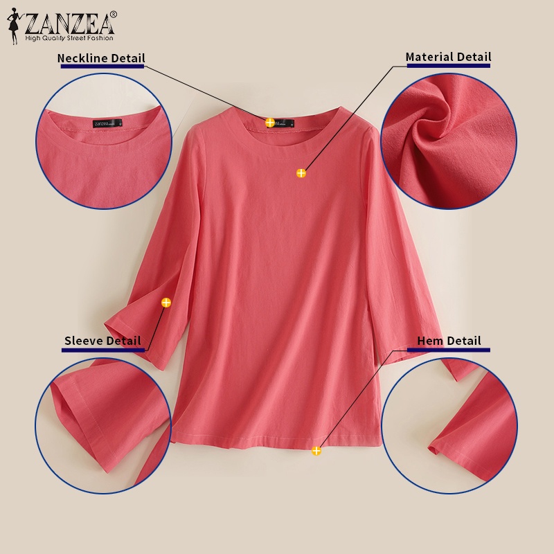 Zanzea Áo Cánh Tay Lỡ 3 / 4 Cổ Tròn Phong Cách Châu Âu Thanh Lịch Dành Cho Nữ