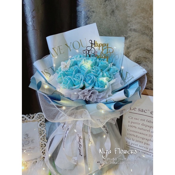 [ Quà Tặng]Bó Hoa Sáp 20 Bông Kèm Đèn Led,Thiệp,Chữ