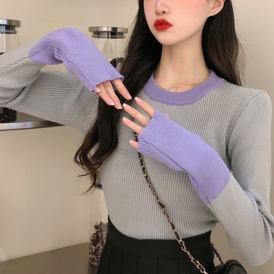 Áo Dệt Kim Tay Dài Dáng Ôm Kẻ Sọc Cá Tính Thời Trang