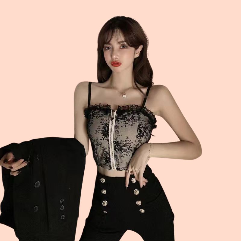 Áo Lót Nữ Áo Bra Cotton Đệm Su Thêu Hoa Viền Ren Dây Kéo Trước 2 Dây Gợi Cảm - 2210