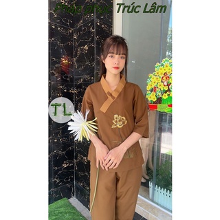 Áo lam đi chùa - Mẫu lụa 1 nút kate phối