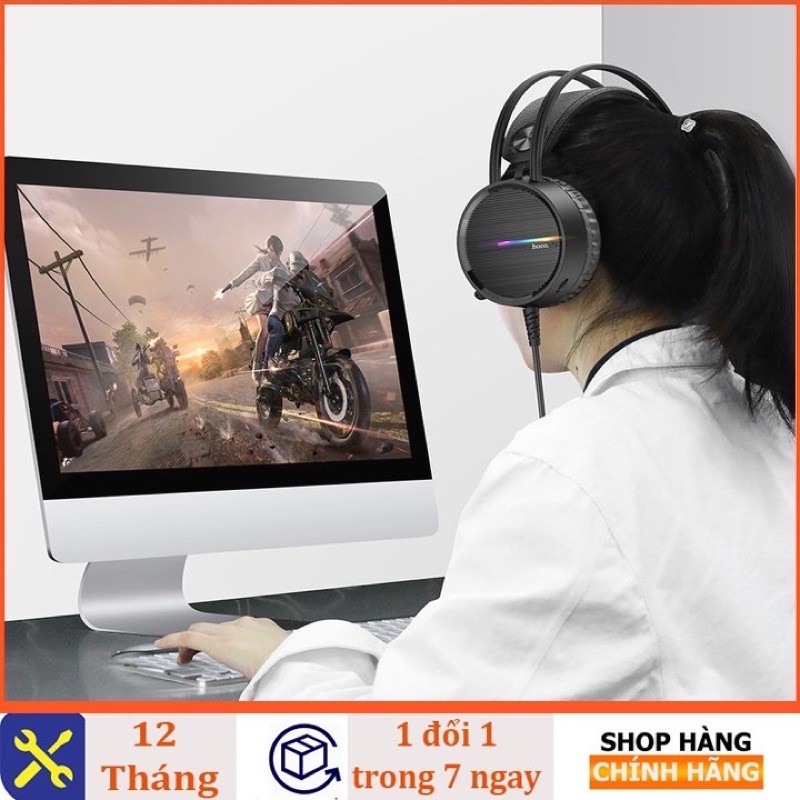 ✔CHÍNH HÃNG ✔Headphones/Tai nghe chơi game có dây HOCO W100 Touring có micro đa hướng-3,5 mm/Đèn led 5 mầu Bảo hành 12T