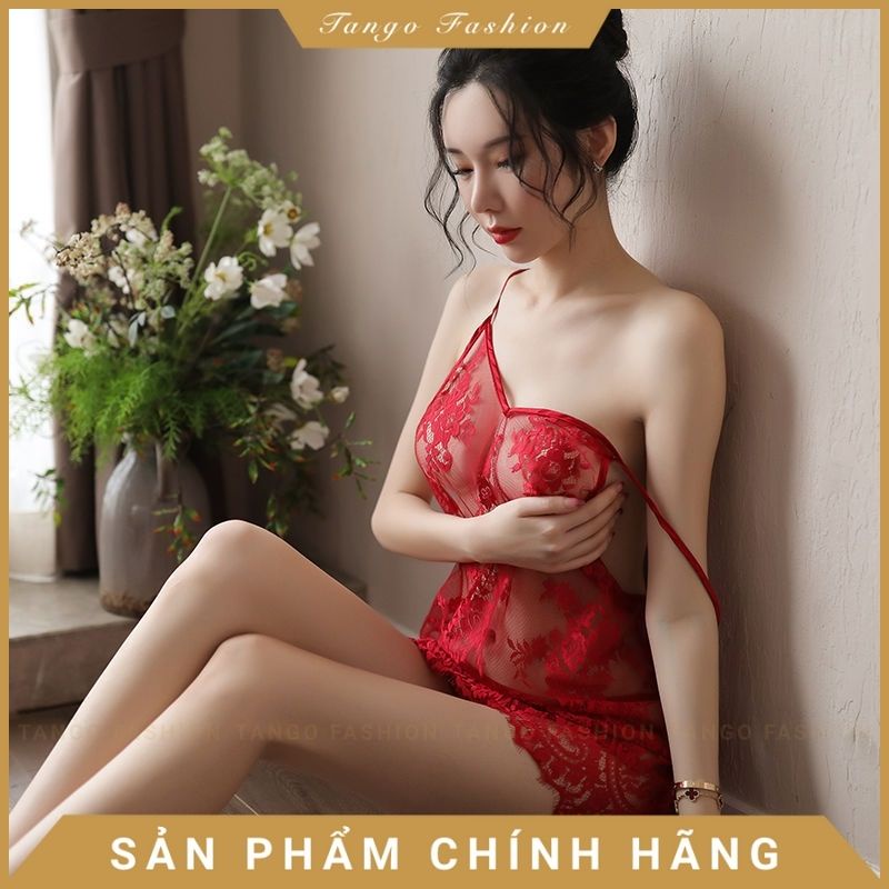 Váy ngủ sexy xuyên thấu, Đầm ngủ hai dây ren kèm quần chip lọt khe, đồ mặc nhà gợi cảm