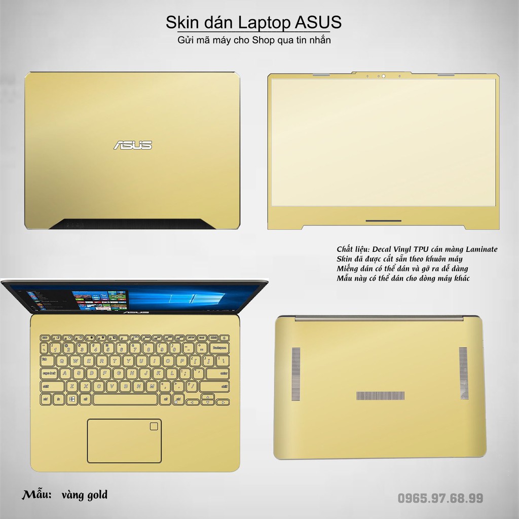 Skin dán Laptop Asus màu vàng gold (inbox mã máy cho Shop)