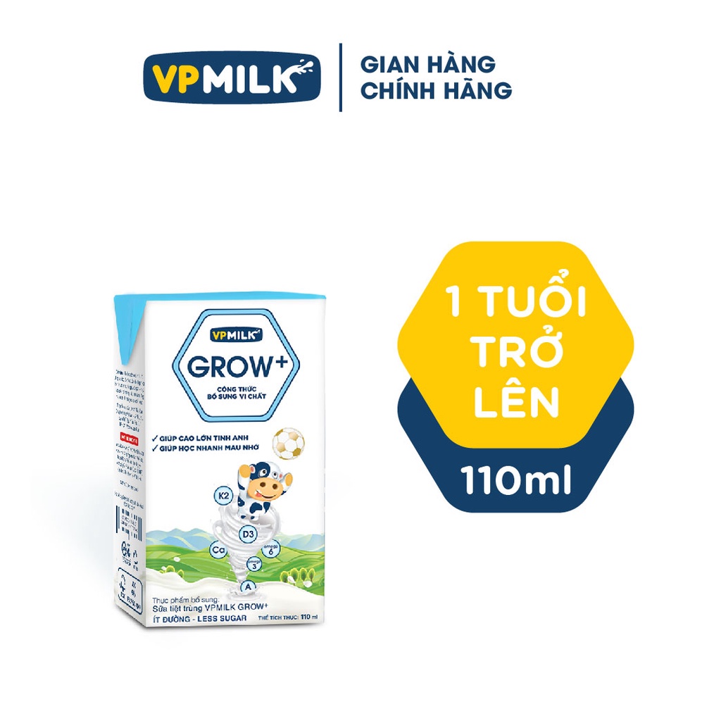 Thùng 48 hộp sữa Tiệt Trùng VPMilk Grow+ 110 ml - Ít Đường