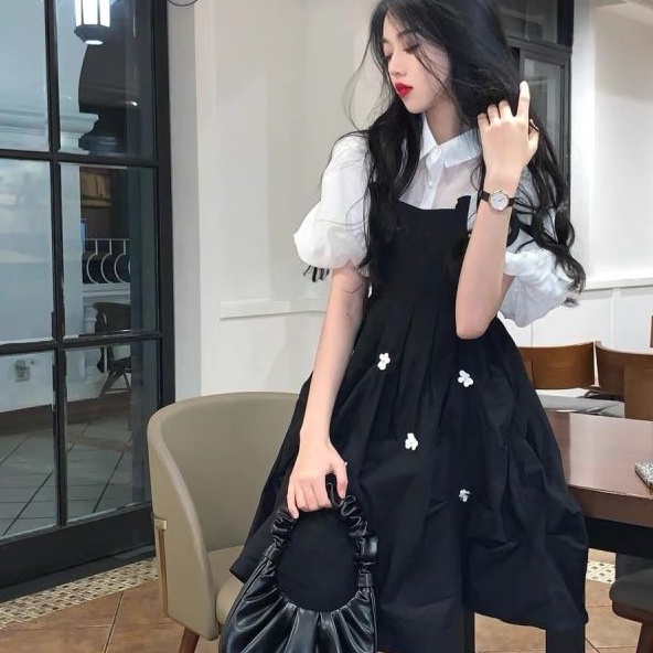 Set Áo Sơ Mi Màu Đen Và Chân Váy Thời Trang Thanh Lịch Cho Nữ