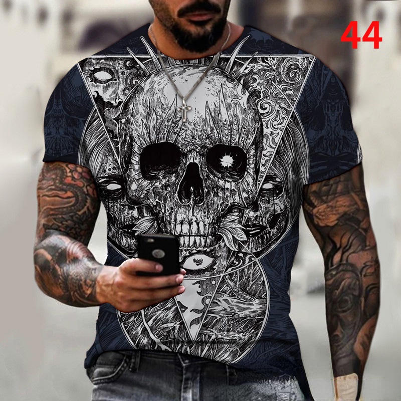 Áo thun in hình đầu lâu 3D thời trang cho nam Size S-6XL