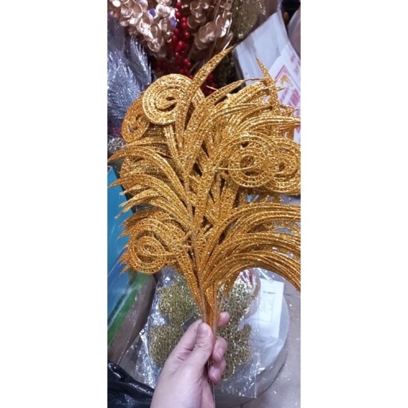 Cành phủ nhũ kim tuyến trang trí bánh, oản lộc Tết