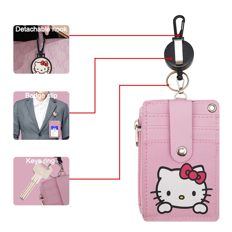 Ví Đựng Tiền Xu Mini 5 Ngăn Bằng Da PU Hình Hello Kitty Winnie the Pooh Mickey Minnie Có Khóa Kéo Thời Trang