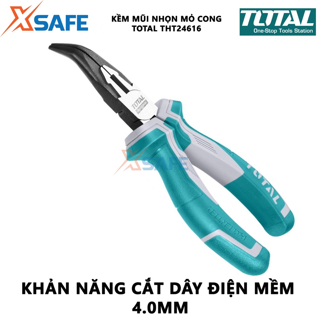 Kìm mũi nhọn mỏ cong TOTAL THT24616 Kềm bấm chất liệu thép CR-V, đen bóng - Chính hãng [XSAFE]