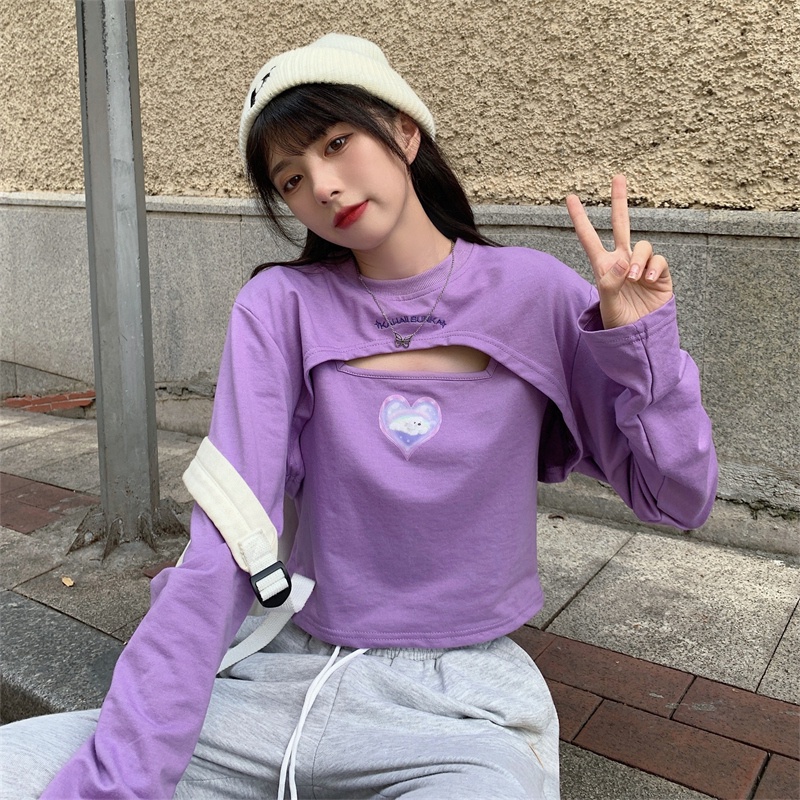 【ZHELIHANGFEI】Áo Thun Tay Dài Form Rộng Lưng Cao Dễ Phối Đồ