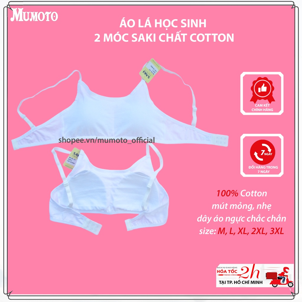Áo lá học sinh cotton mềm mại 2 móc không gọng mút mỏng tháo rời dây áo ngực Saki 037