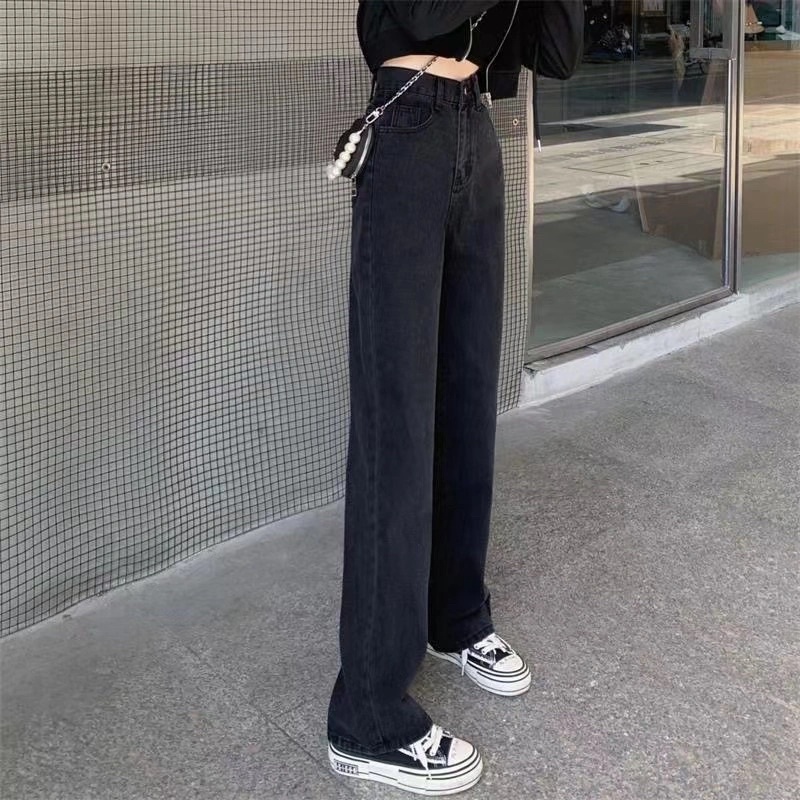 Quần Jeans Màu Đen Khói Nam Nữ Unisex Ống Suông Cạp Cao Chất Loại 1 Phong Cách Ulzzang Mặc Hàng Ngày Đi Học Đi Làm