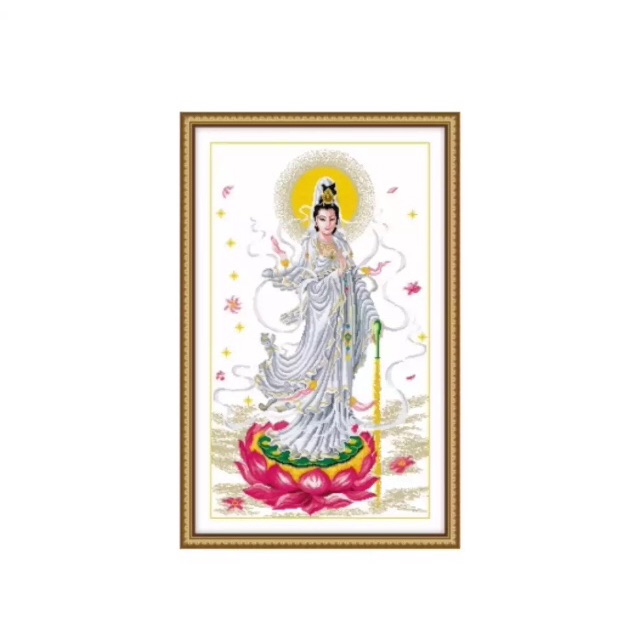 Tranh thêu chữ thập Phật Quan Âm 53 x 86 cm