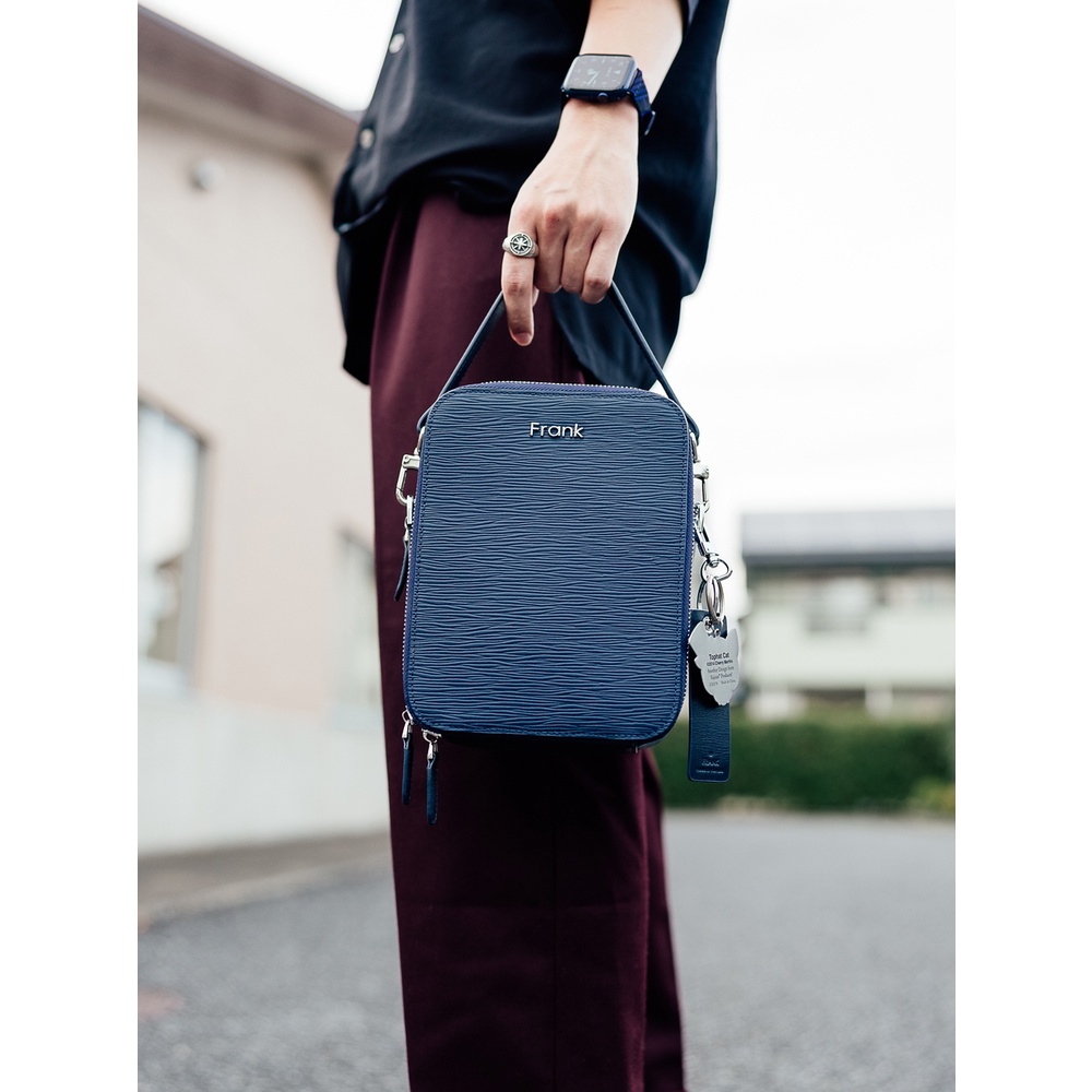 Túi Đeo Chéo Nam Da Bò Epi Cao Cấp FRANK Antonie Messenger Bag Túi Đựng Điện Thoại, Ipad Mini-Xanh Royal
