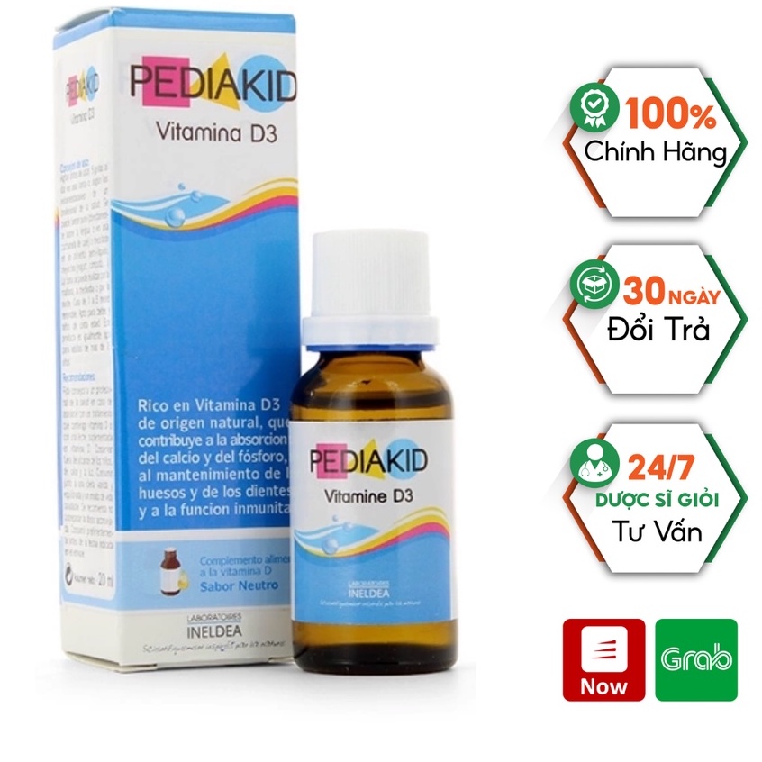 Vitamin D Cho Bé Pediakid Vitamin D3 - Tăng Cường Hấp Thu Canxi, Phòng Chống Còi Xương Và Tăng Sức Đề Kháng (Chai 20ml)