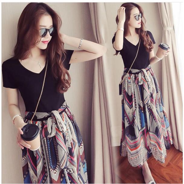 Đầm Maxi thiết kế phối hoạ tiết hình học cho nữ