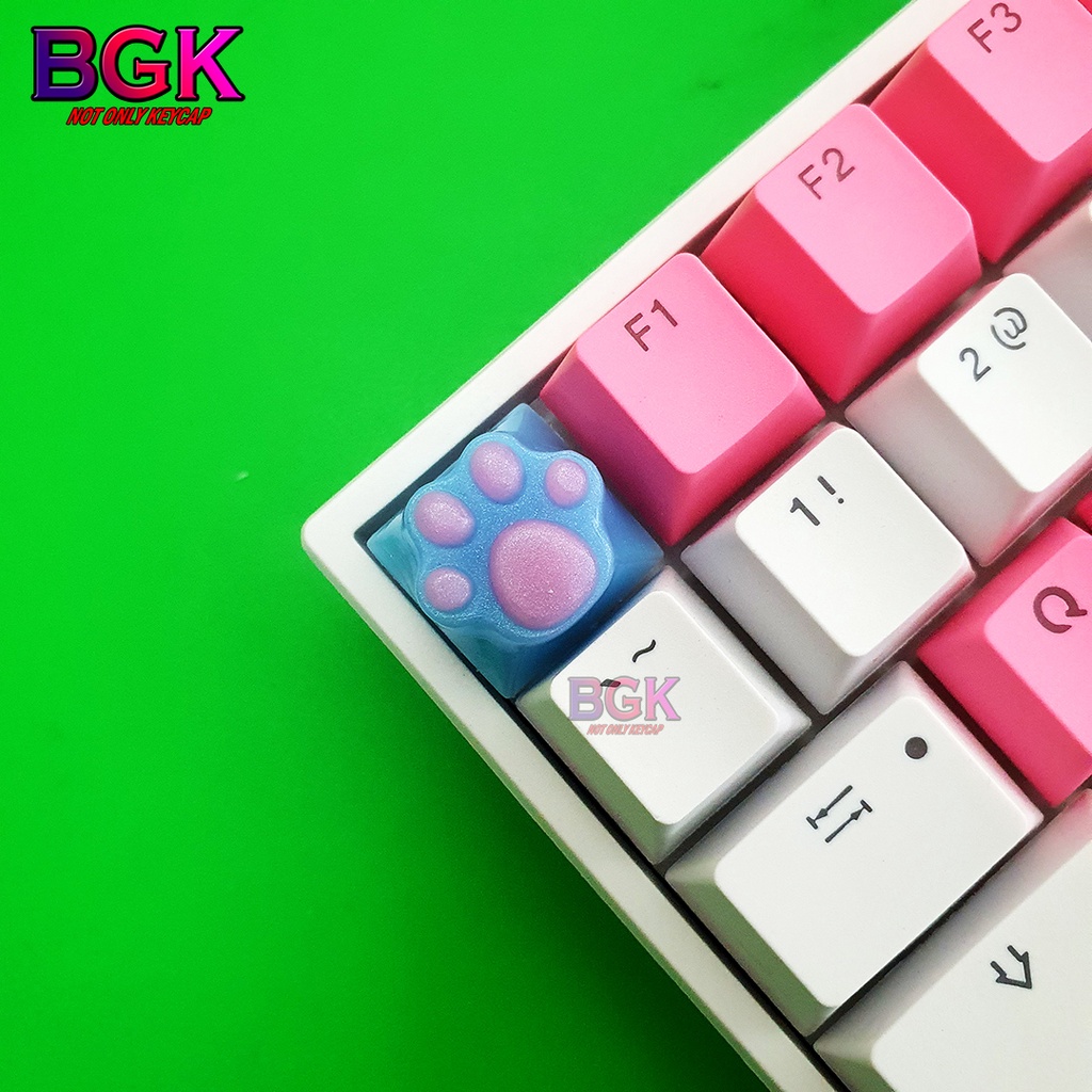 Keycap Lẻ Artisan Dấu Chân Mèo dễ thương màu Hồng Tím Miami  ( cast resin,keycap resin độc lạ )