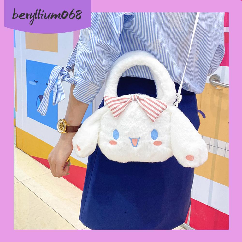 Beryllium068 Phim hoạt hình Túi xách ngắn Floss PP Bông màu xanh trắng đeo vai con chó để mua sắm du lịch kỳ nghỉ