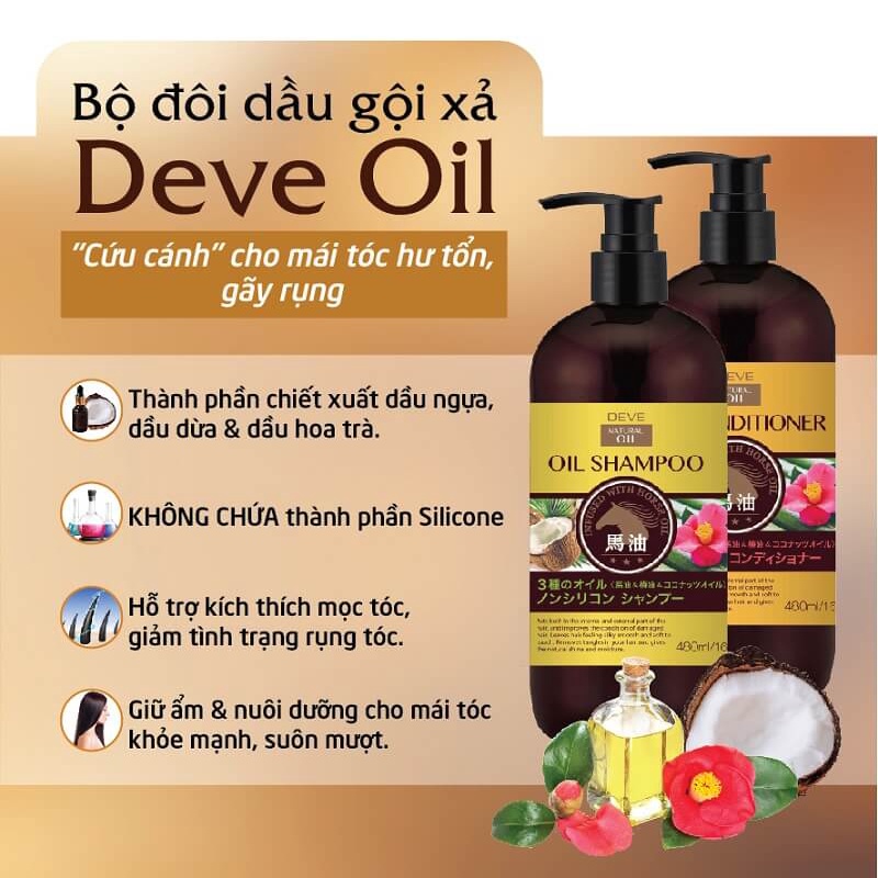 Dầu Xả Tóc Deve Natural Oil Conditioner Giúp Tóc Bồng Bềnh, Bóng Mượt Chiết Xuất Tinh Dầu Ngựa (Chai 480ml)