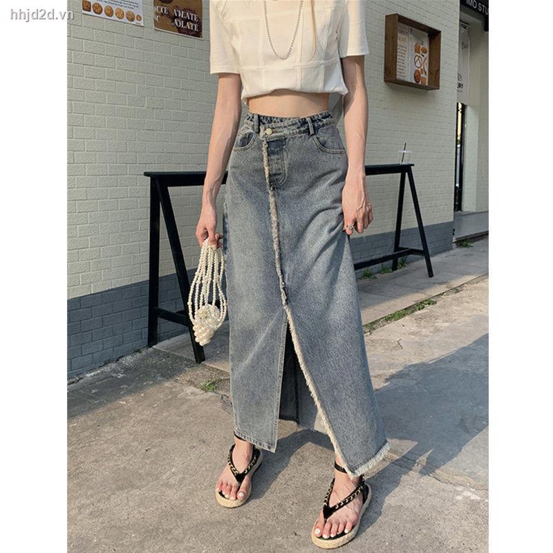 Chân Váy Denim Lưng Cao Dáng Chữ a Thiết Kế Xẻ Tà Thời Trang Mùa Hè Cá Tính Cho Nữ