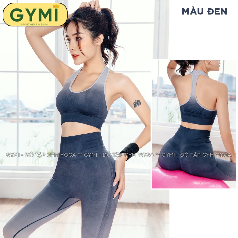 Set bộ đồ tập gym yoga nữ GYMI SET09 gồm áo bra thể thao và quần legging cạp cao chun mông chất dệt co giãn