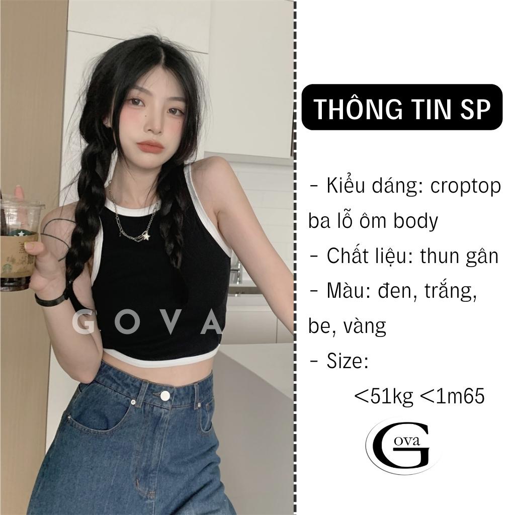 Áo Croptop BA LỖ PHỐI Đen Trắng Basic Trơn Nữ Thun Gân Kiểu Ôm Body GOVA