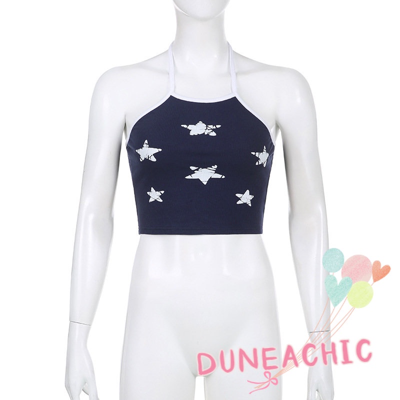 DUNEA Áo Croptop Hai Dây Hở Lưng In Hình Ngôi Sao Thời Trang Cho Nữ