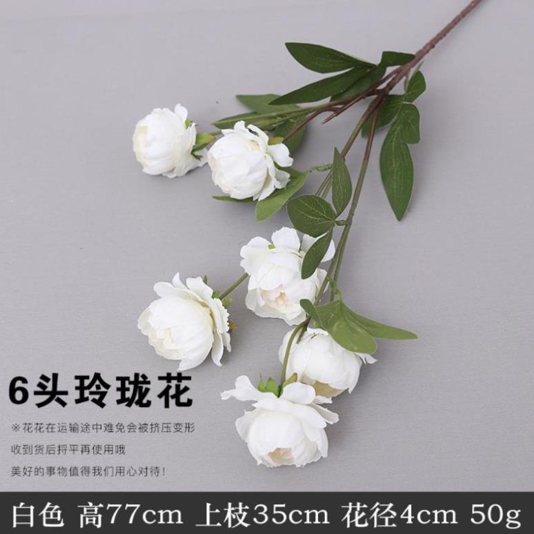 Hoa giả /Hoa lụa - Cành hoa hồng mẫu đơn 6 bông dài 80cm - Hàng quảng châu