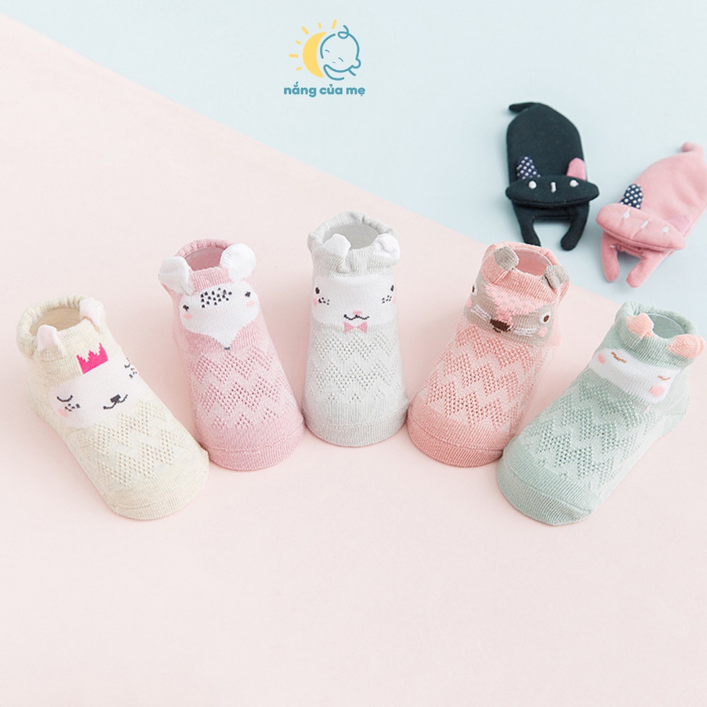 Set 5 đôi tất vớ lưới cho trẻ 0 - 3 tuổi vải cotton dệt lưới thoáng khí mùa hè có túi zip bảo quản - Nắng Của Mẹ_HTHU