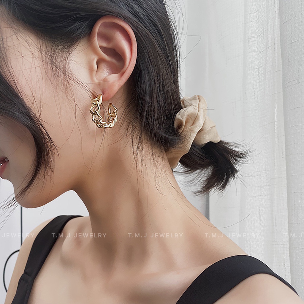 Bông tai nữ TMJ kiểu dáng đan xen kim loại s925 phong cách thanh lịch Hàn Quốc - kt05