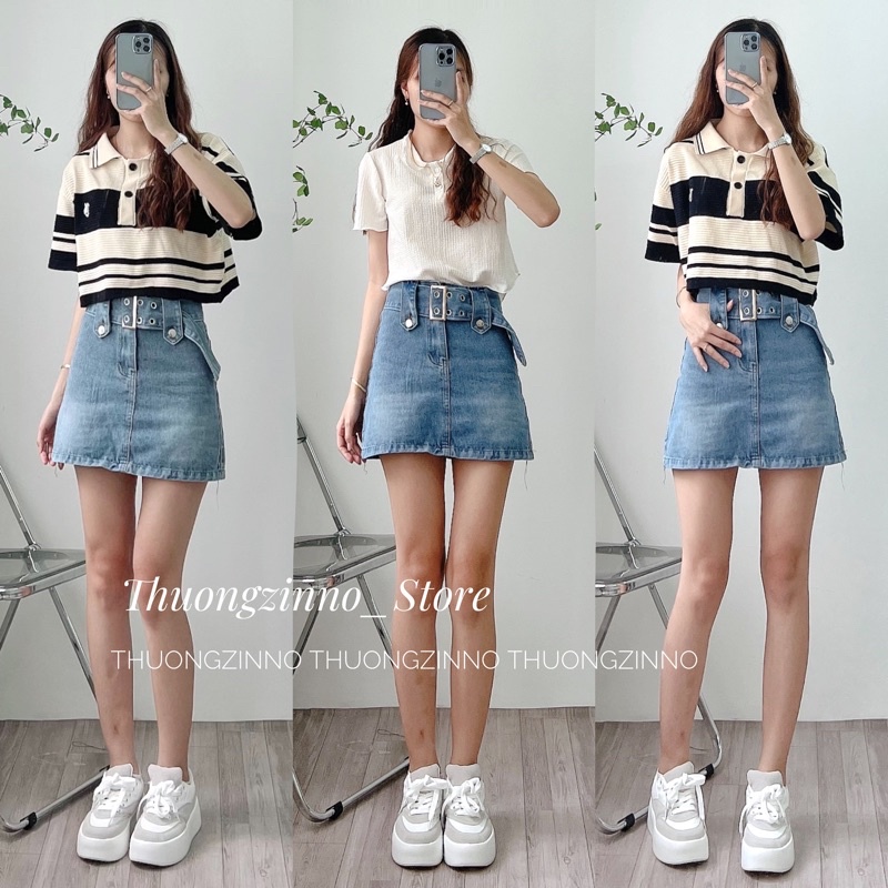 [Ảnh thật/Video]Áo kẻ polo Tây có cổ kiểu mongtogi Quảng Châu  Áo len sọc ngang Hàn Quốc