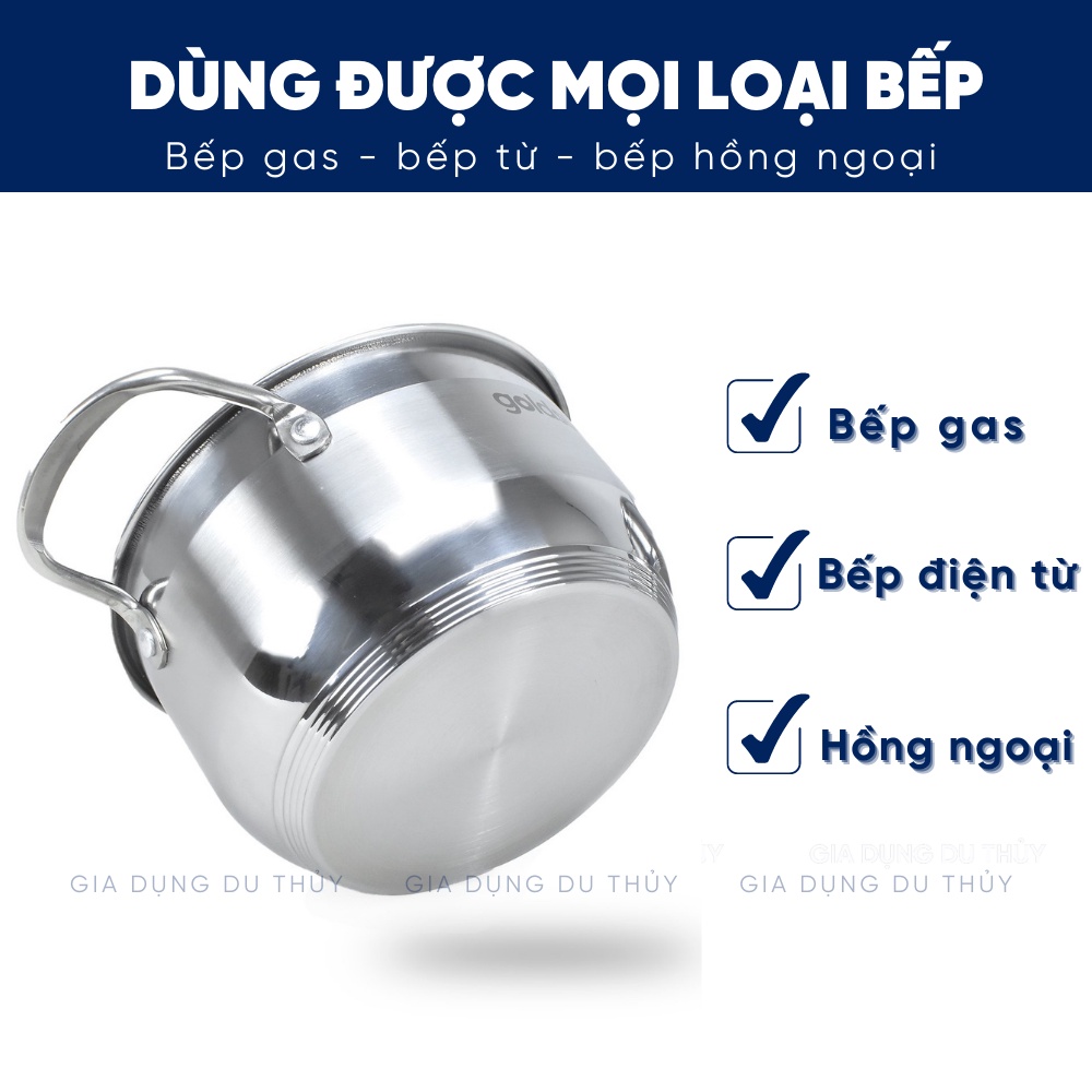 Bộ nồi inox đáy từ Goldsun chính hãng, nồi 5 đáy dày dặn, nắp kính trong suốt, chất liệu inox 430 an toàn cho sức khỏe