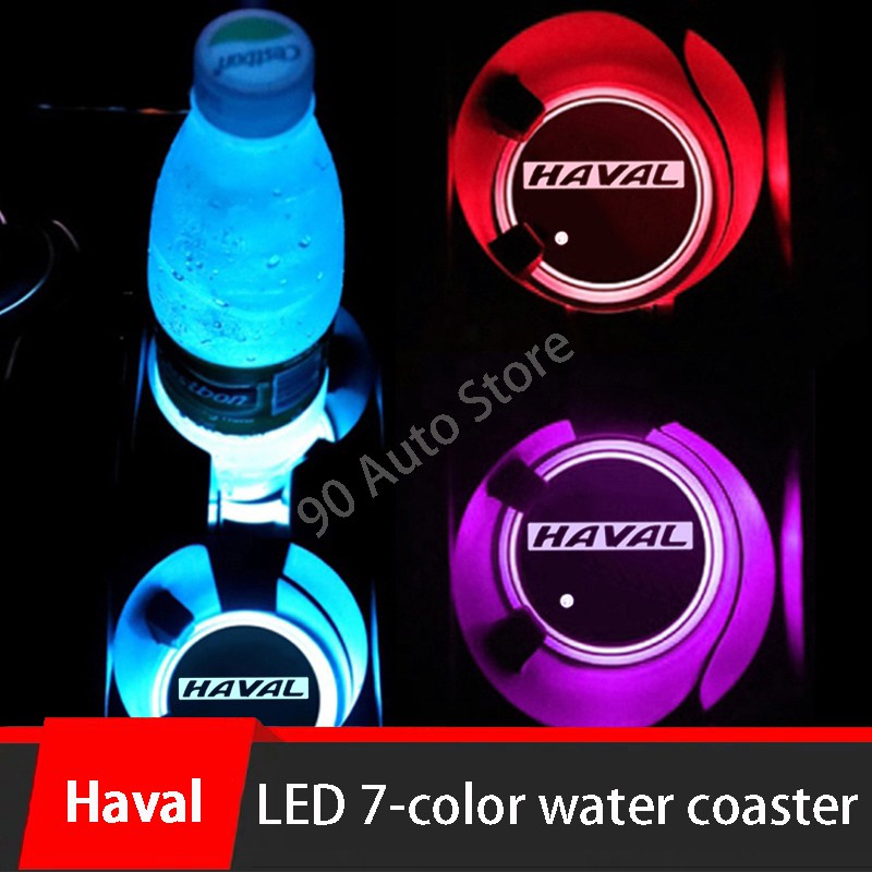 Set 2 Đế Lót Ly Nước Có Đèn Led 7 Màu 68mm Cho Haval M4 H6 H2 H5 H9 H8 H7 Coupe