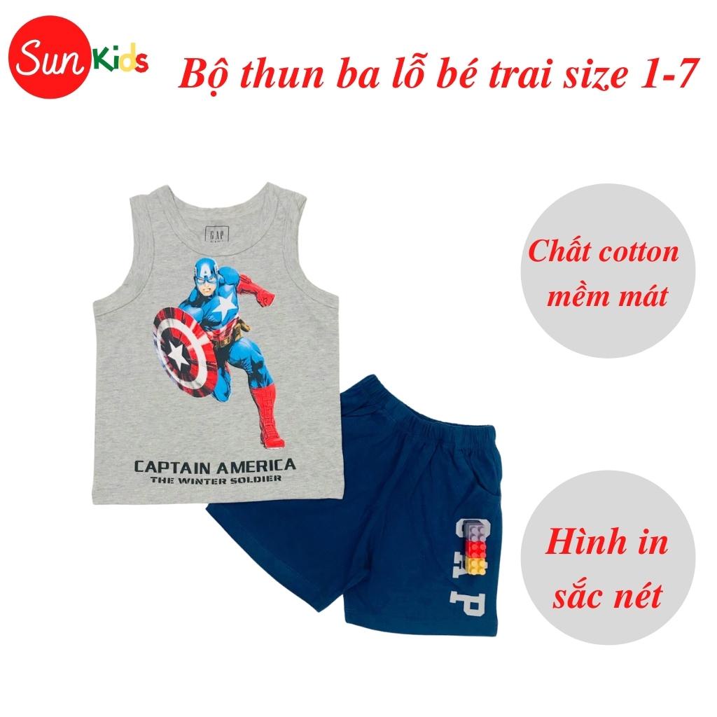 Đồ bộ bé trai, bộ ba lỗ cho bé chất thun cotton, nhiều màu, size 1-7 tuổi - SUNKIDS