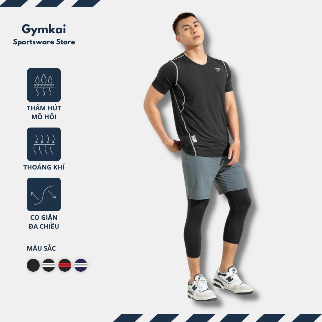 Bộ quần áo thể thao nam Gymkai tay ngắn kèm quần 2 lớp, lót legging lửng, chất thun thể thao co giãn 4 chiều