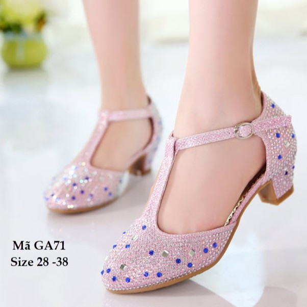 Giày cao gót cho bé gái 3 – 12 tuổi GA71 quai mềm đế cao 3-5 phân mặc váy công chúa đi tiệc sang trọng và duyên dáng