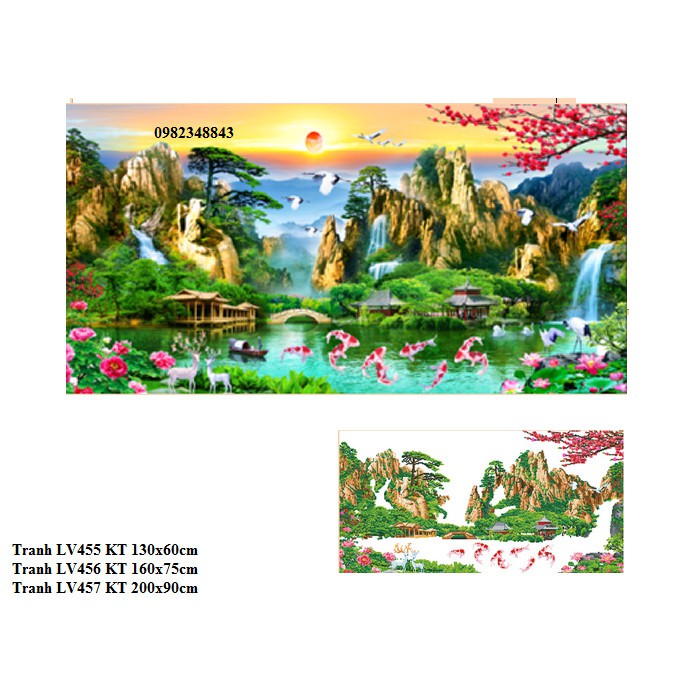 Tranh đính đá phong cảnh non nước hữu tình KT:130x60cm,160x70cm. Tranh gắn đá tự làm.