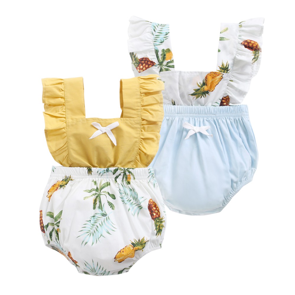 Áo liền quần ngắn Sanlutoz bằng cotton họa tiết dứa phong cách mùa hè cho bé gái