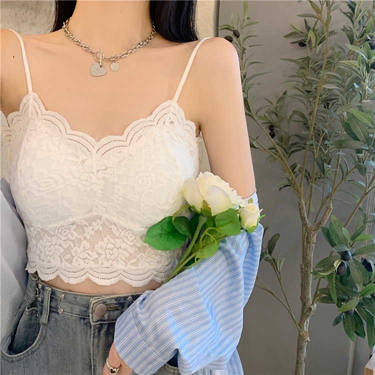 Áo Hai Dây Phối Ren Có Đệm Ngực Phong Cách Mới Mùa Xuân Hè Cho Nữ