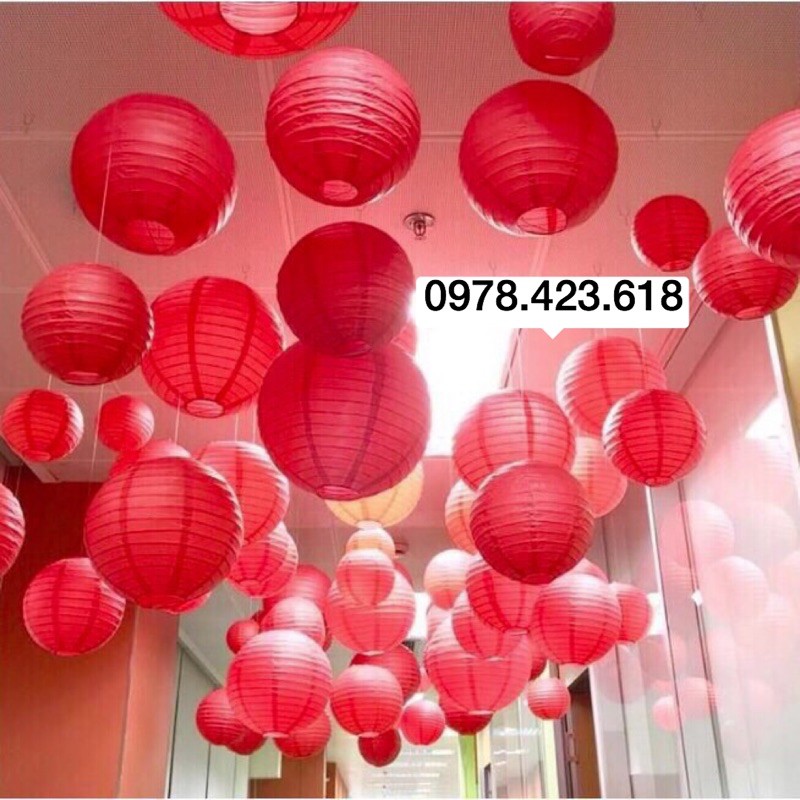 Combo 40 đèn vải 30cm màu đỏ