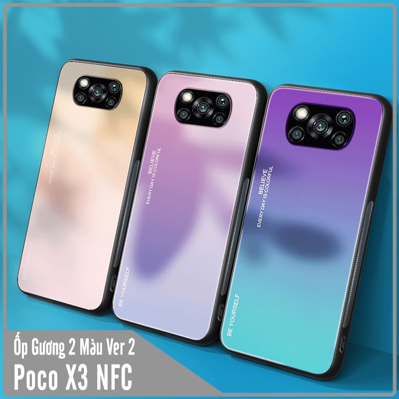 Ốp lưng cho Xiaomi Poco X3 NFC gương cứng 2 màu Gradient Ver 2 , viền TPU dẻo đen