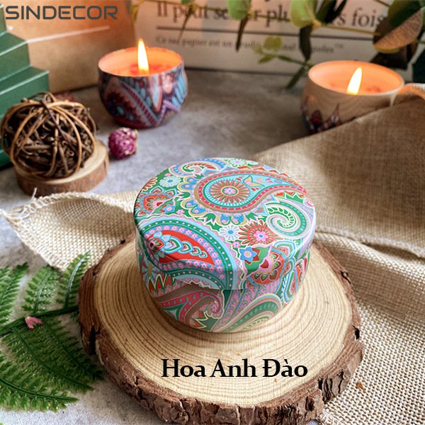 Nến thơm hoa khô - Nến handmade thơm phòng, sáp đậu nành lọ thiếc thơm phòng tinh dầu - Sindecor