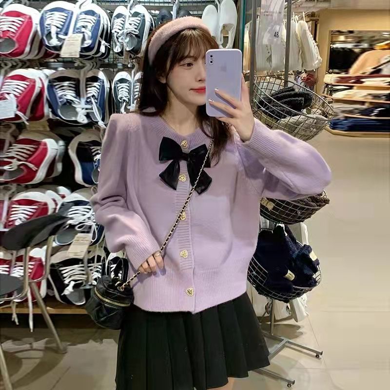 Áo Khoác Cardigan Dệt Kim Đính Nơ Xinh Xắn Cho Nữ  tao bao