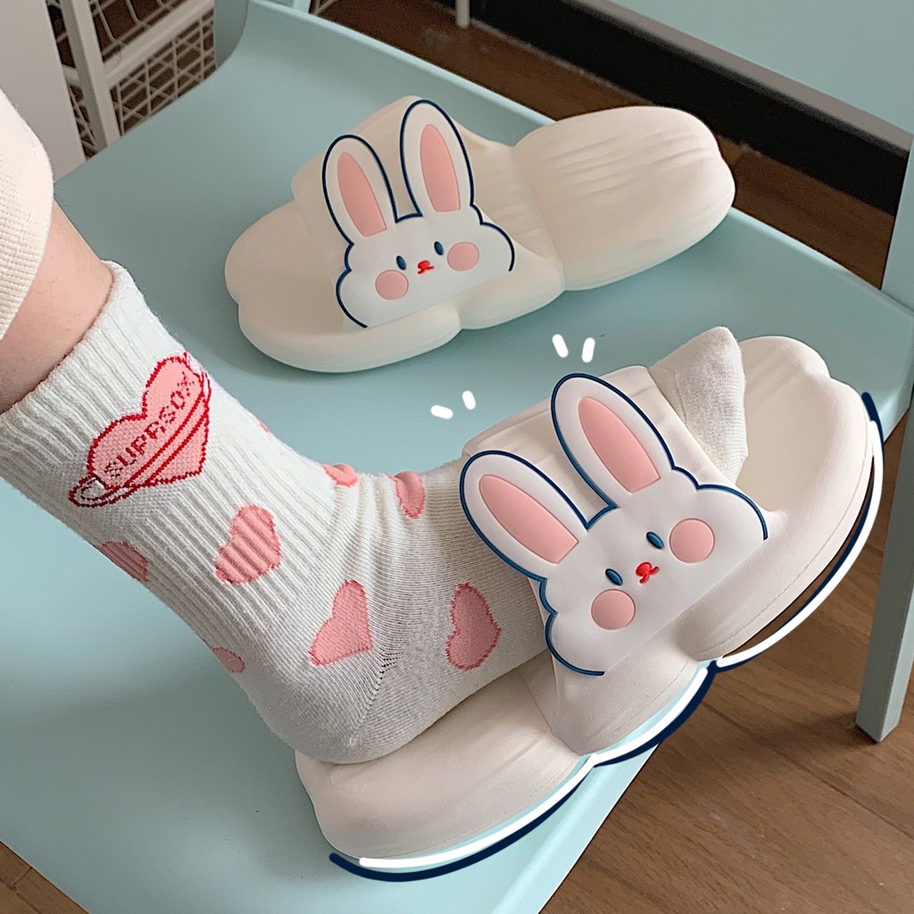 Dép Lê Hở Ngón Mềm Mại Chống Trượt Có Đệm Khí Hình Thỏ Dễ Thương Cho Nữ