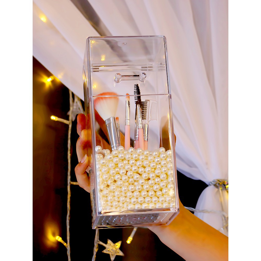 Hộp Nhựa Trong Suốt Đựng Cọ Trang Điểm Tránh Bụi Bẩn Tiện Dụng