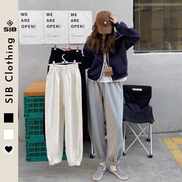 Quần jogger nữ trơn dài ống rộng unisex ống bo lưng thun SIB033