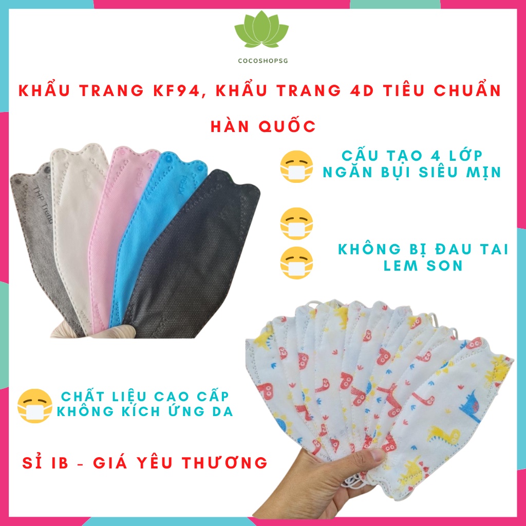 Khẩu trang KF94, Khẩu trang KF94, 4 lớp HD Mask (Bịch 10 cái),Chống Bụi Mịn Và Kháng Khuẩn Hàng Cao Cấp.