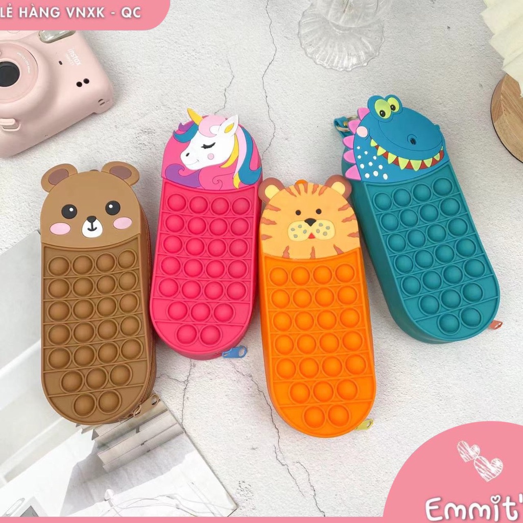 Hộp bút POP IT, Đồ chơi POP IT bấm nút chất liệu silicon giúp giải trí giảm stress cho bé